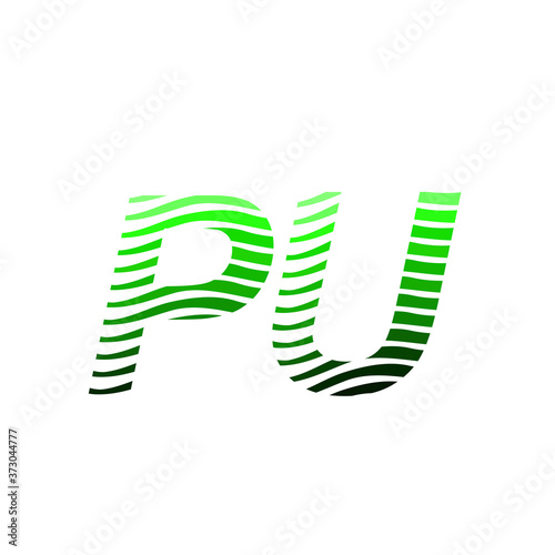 Letter PU logotype with colorful circle, with striped composition letter, business card for company identity, creative industry, web.