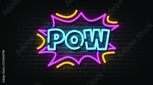 Pow neon signs vector. Design template neon sign