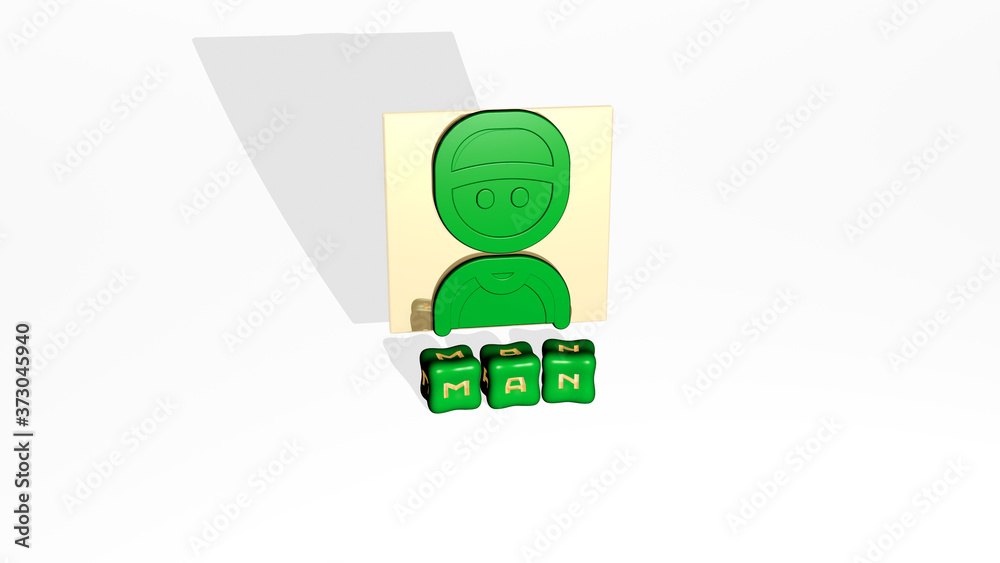 3D illustration of man graphics and text made by metallic dice letters for the related meanings of the concept and presentations, 3D illustration 3D illustration of man graphics and text made by metallic dice letters for the related meanings of the concept and presentations, 3D illustration