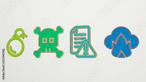 Fotografie dangerous 4 icons set, 3D illustration