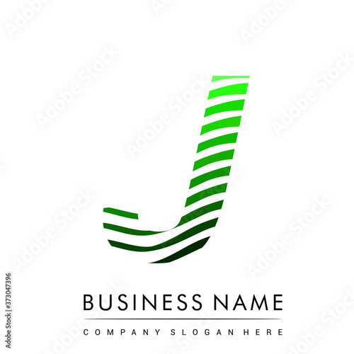Letter J logotype with colorful circle, with striped composition letter, business card for company identity, creative industry, web.