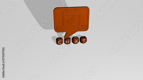 chat 3D icon over cubic letters, 3D illustration