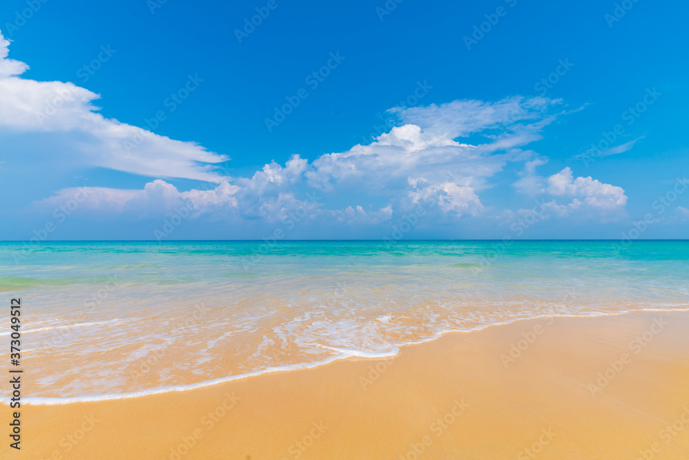 Serenity white snad sea wave beach against blue sky with cloud