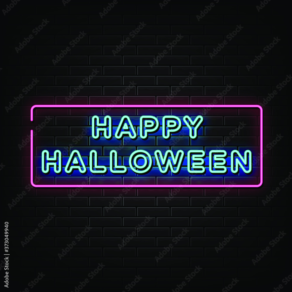happy halloween neon sign, neon text style