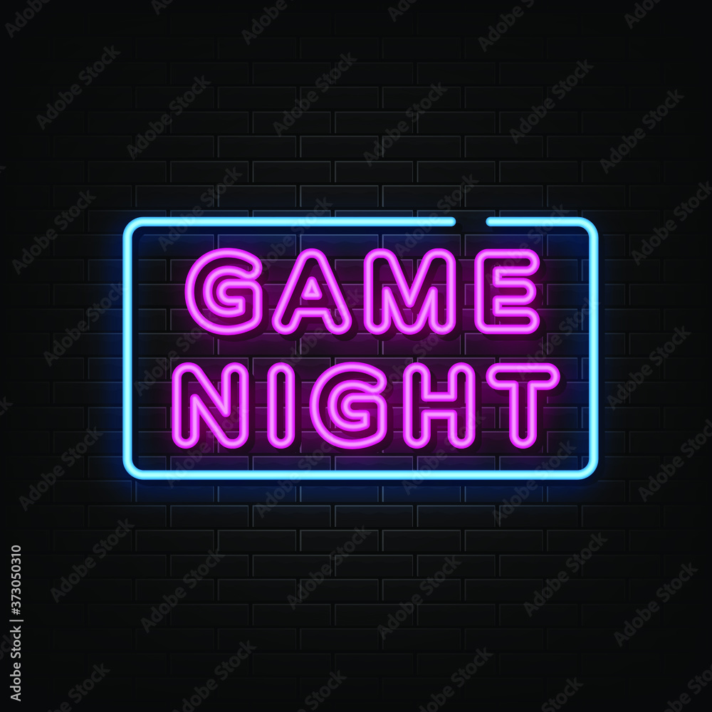 Game night neon signs vector. Design template neon sign Game night neon signs vector. Design template neon sign