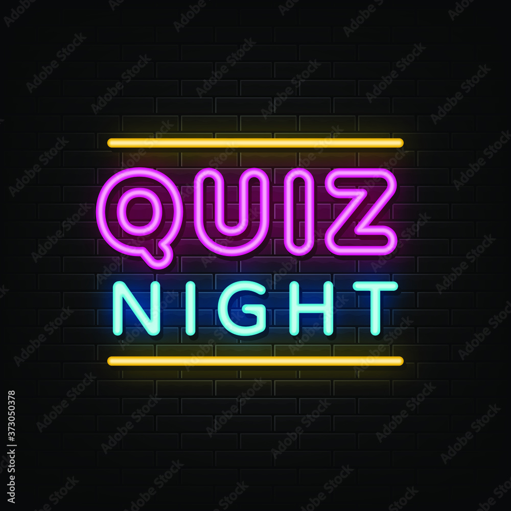 Quiz night neon signs vector. Design template neon sign
