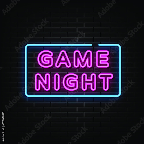 Game night neon signs vector. Design template neon sign