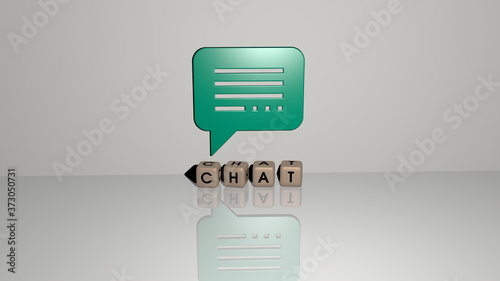 Valokuva CHAT text of cubic dice letters on the floor and 3D icon on the wall, 3D illustr