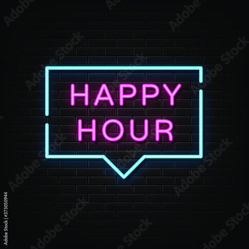 Happy hour neon signs vector. Design template neon sign