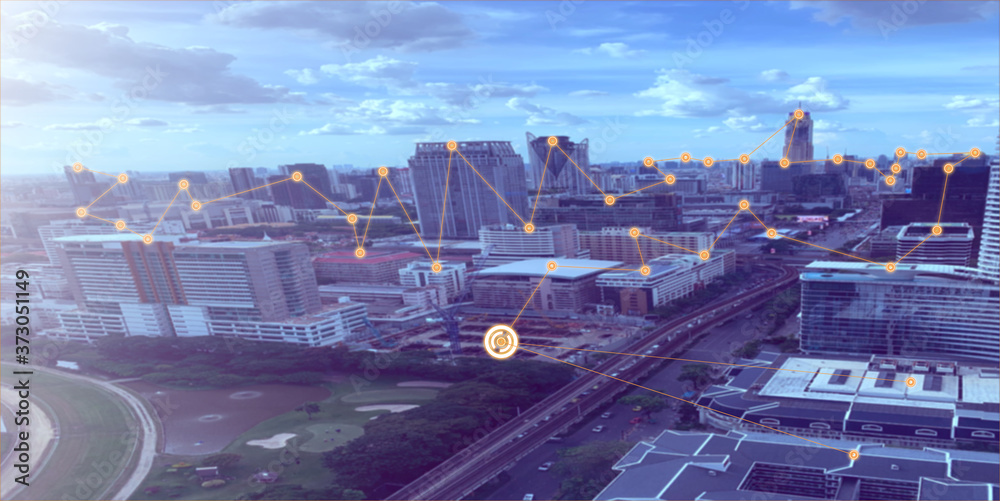 Fototapeta premium Panorama of Bangkok city and vehicle traffic.