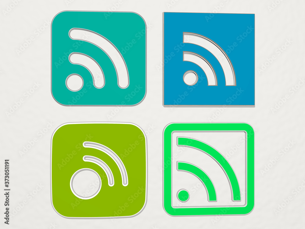 RSS 4 icons set, 3D illustration RSS 4 icons set, 3D illustration