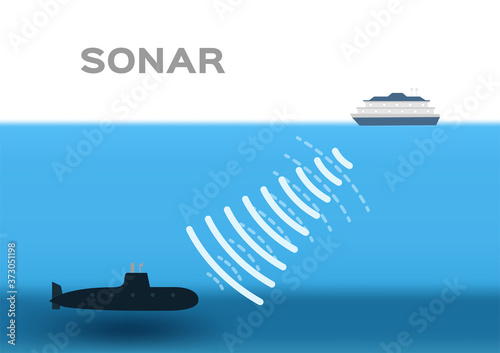 sonar infographic vector . boat and submarine on white