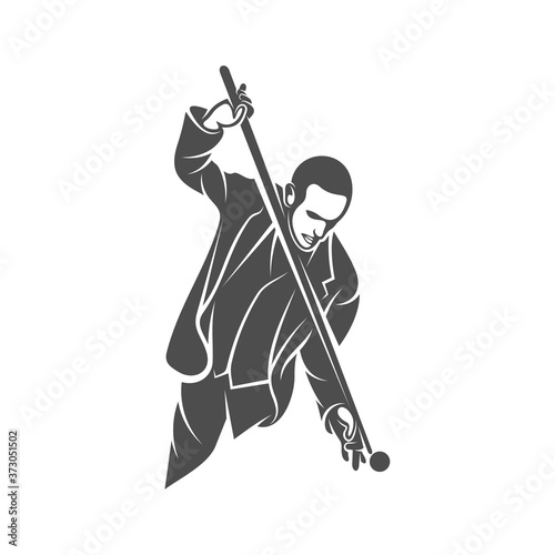 Player Billiards logo design vector. Illustration. Silhouette Player Billiard