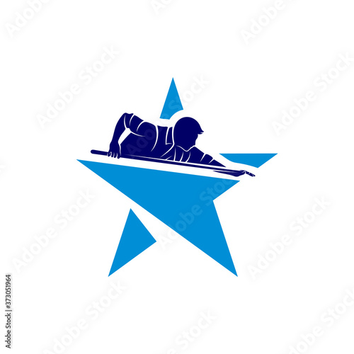 Player Billiards with star logo design vector. Illustration. Silhouette Player Billiard