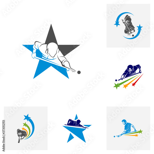 Set of Player Billiards logo design vector. Illustration. Silhouette Player Billiard