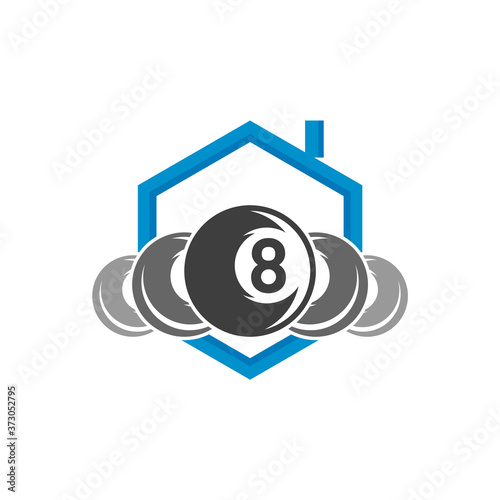 Billiards Home logo design vector. Sport labels for poolroom. Billiards club logo template.