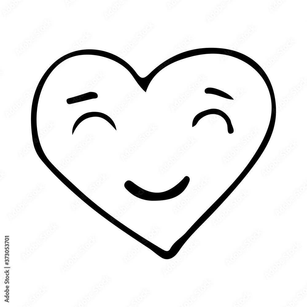 Doodle icon of smiling emoticon heart shape. Hand drawn smiling heart Doodle icon of smiling emoticon heart shape. Hand drawn smiling heart