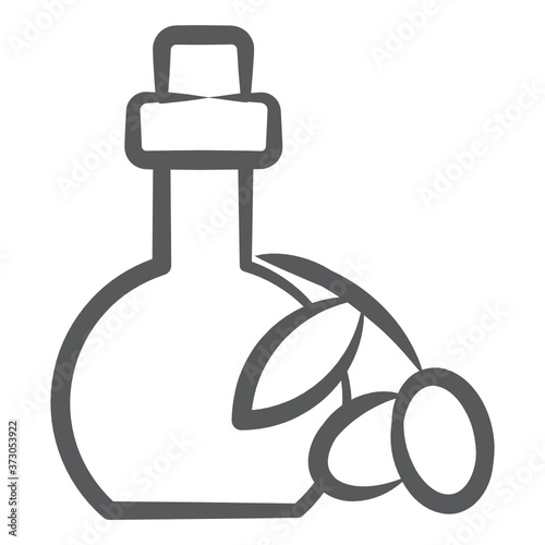 
Olives with bottle, organic olive oil line icon
