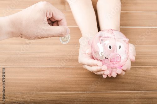 Lady hand and saving money financial 
