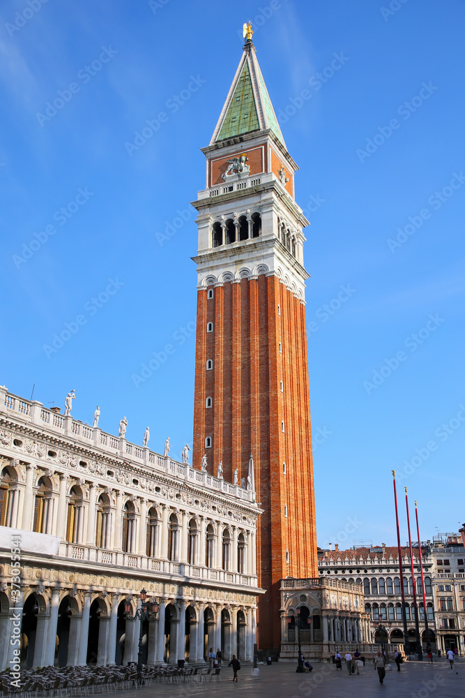 Piazzetta San Marco with St Mark's Campanile and Biblioteca in Venice, Italy