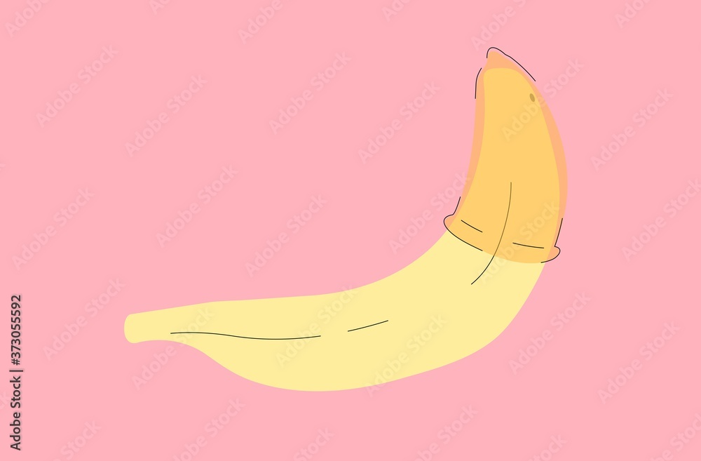 Flat vector illustration of banana with condom. Flat vector illustration of banana with condom.