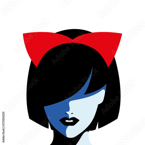 sexy black hair woman with red bowtie in comic style vector design