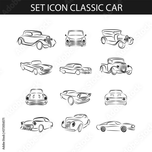 Classic cars drawing logo illustrations on light background