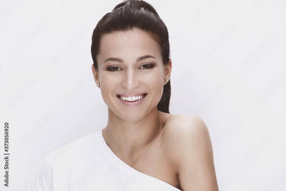 close-up portrait of a young woman's face. close-up portrait of a young woman's face.