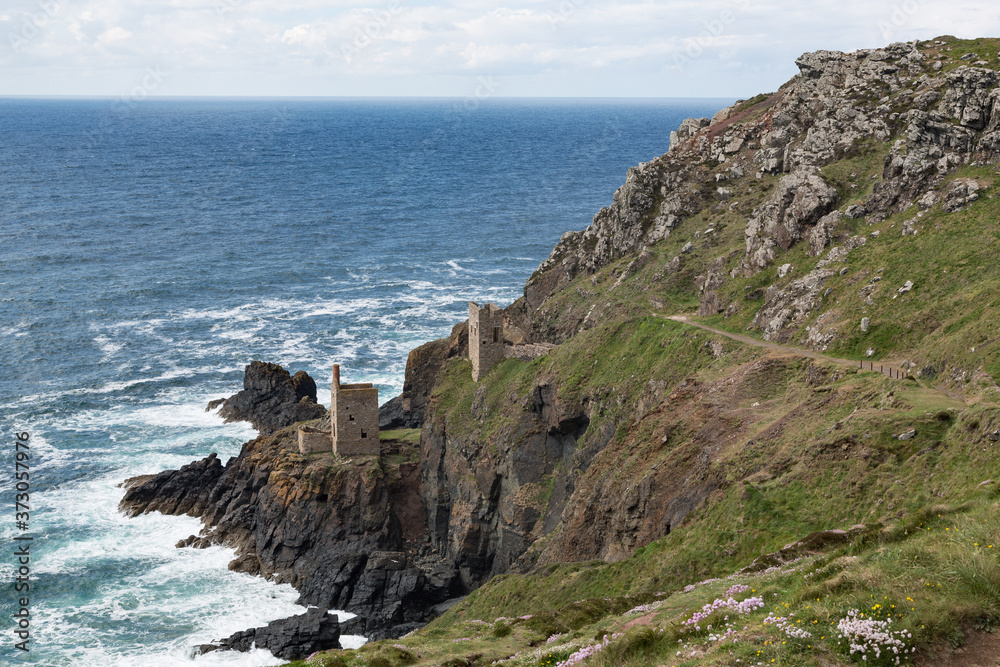 Iconic ruins of Crowns Engine Houses of Botallack Mine, Cornwall, UK