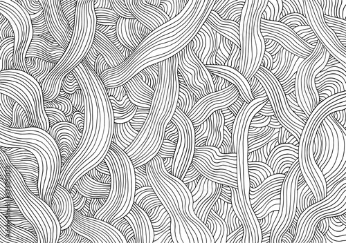 Abstract line background. Vector artwork. Black and white pattern. Coloring book pages for adults. Optical illusion. Amazing hand drawn doodle art. Poster, banner, print, template