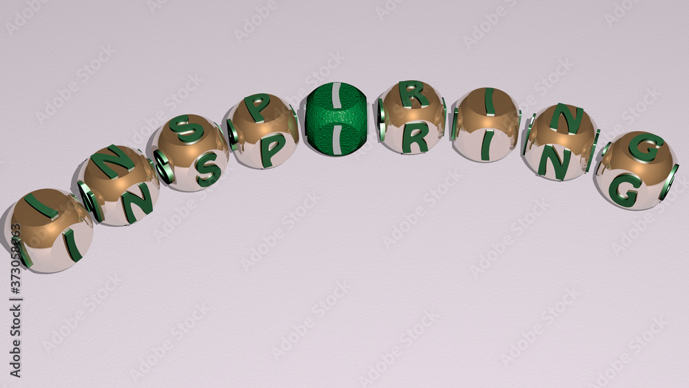 INSPIRING curved text of cubic dice letters, 3D illustration INSPIRING curved text of cubic dice letters, 3D illustration