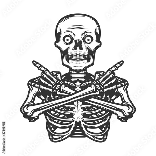 Human skeleton posing. metal music graphic design with skull illustration for t-shirt and other uses