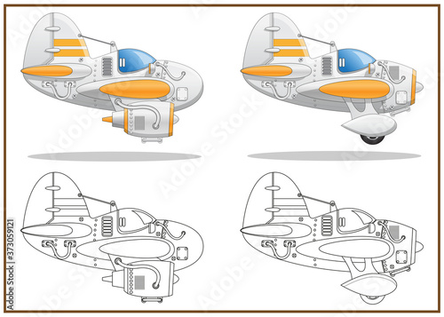 A set of jet planes. Side view. Isolated on white background. Vector illustration.