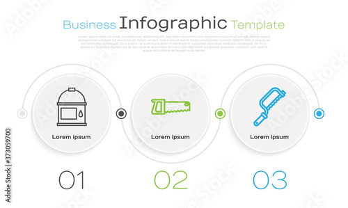 Set line Paint bucket, Hand saw and Hacksaw. Business infographic template. Vector.
