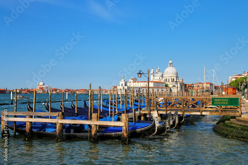 Gondolas moored near San Marco Square in Venice, Italy © donyanedomam