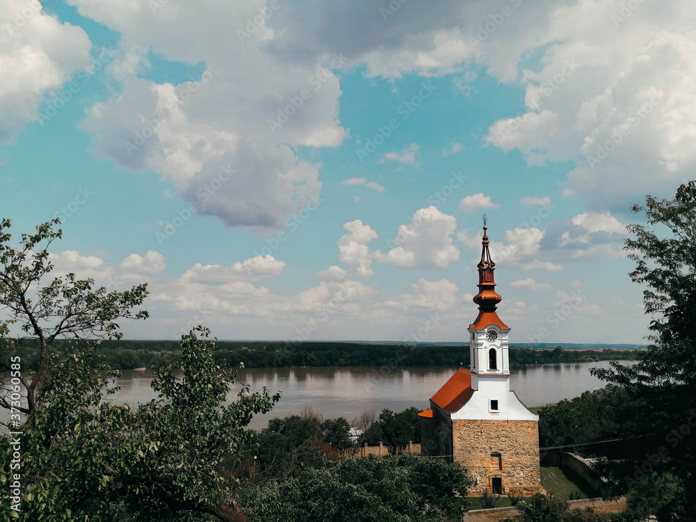 Church by the Danube river in Stari Slankamen, Serbia
