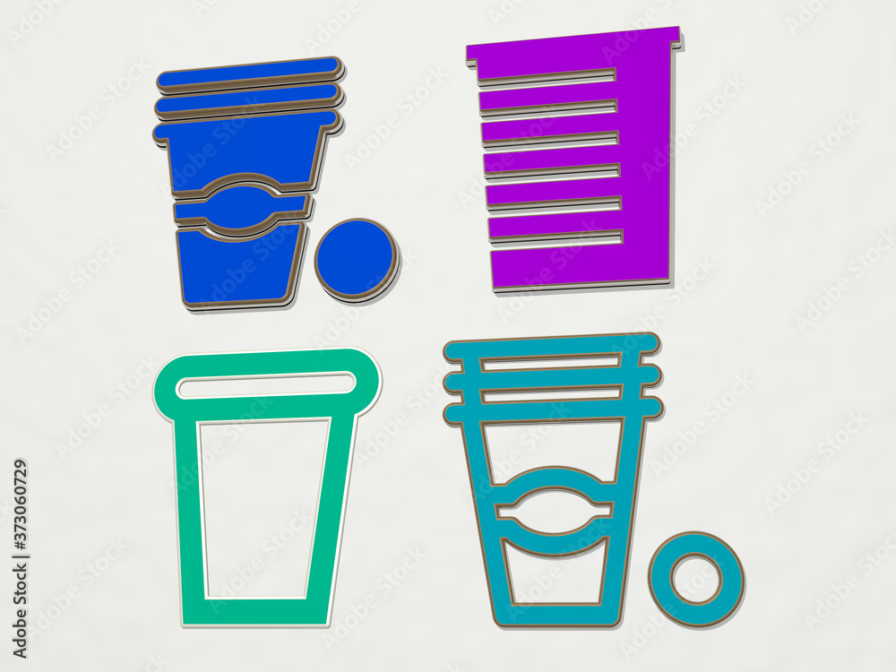 PLASTIC CUP 4 icons set, 3D illustration PLASTIC CUP 4 icons set, 3D illustration