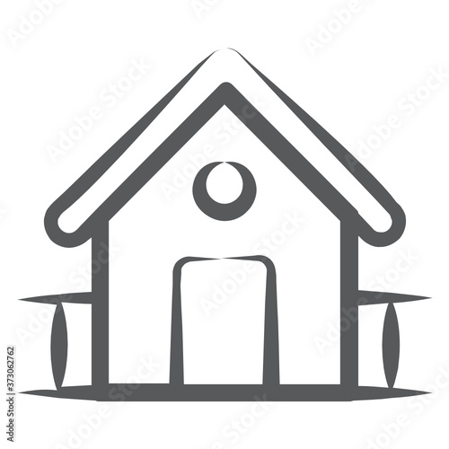
A countryside home with fence aside, farmhouse line icon
