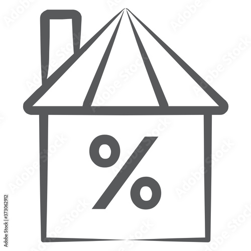 
Mortgage house line icon, percentage on a house building

