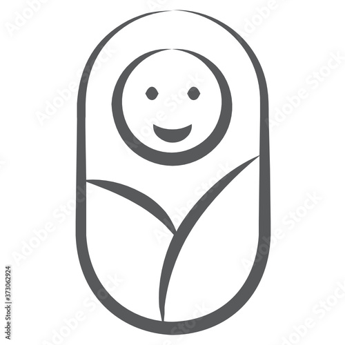 
A cute newborn baby wrapped in blanket, line icon
