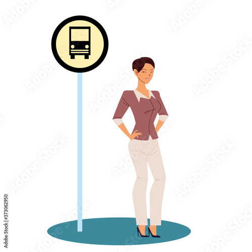 businesswoman cartoon at bus station vector design