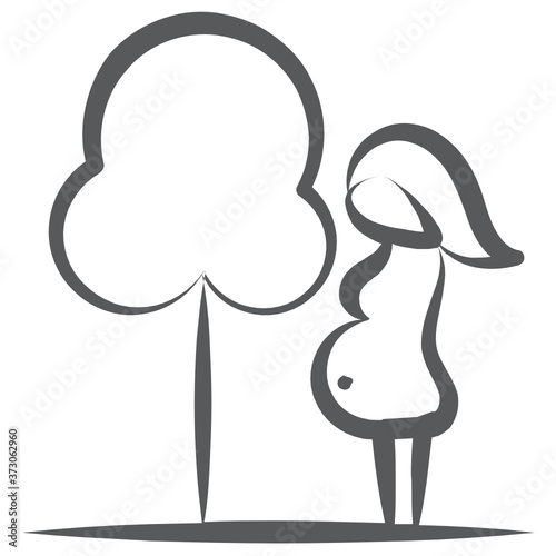 
A pregnant lady out for a walk, line icon
