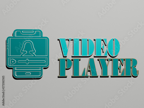 video player icon and text on the wall, 3D illustration photo