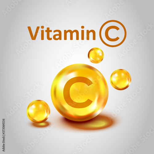 Vitamin C icon in flat style. Pill capsule vector illustration on white isolated background. Drug business concept.