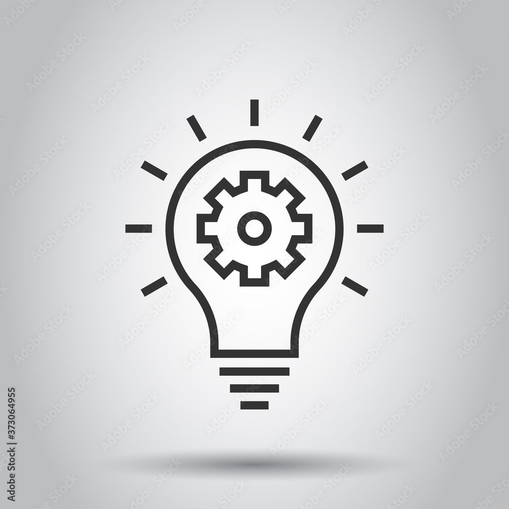 Innovation icon in flat style. Lightbulb with cogwheel vector illustration on white isolated background. Idea business concept. Innovation icon in flat style. Lightbulb with cogwheel vector illustration on white isolated background. Idea business concept.
