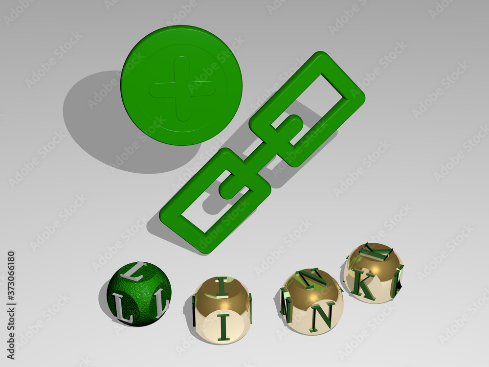link round text of cubic letters around 3D icon, 3D illustration link round text of cubic letters around 3D icon, 3D illustration