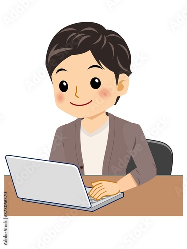 カーディガンを着た大学生の男の子