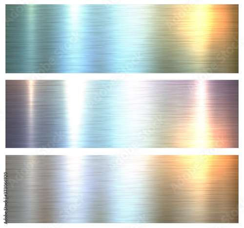 Metal textures backgrounds, vector metallic brushed metal pattern design.