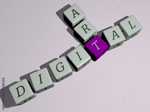 Tableau sur toile digital art crossword by cubic dice letters, 3D illustration
