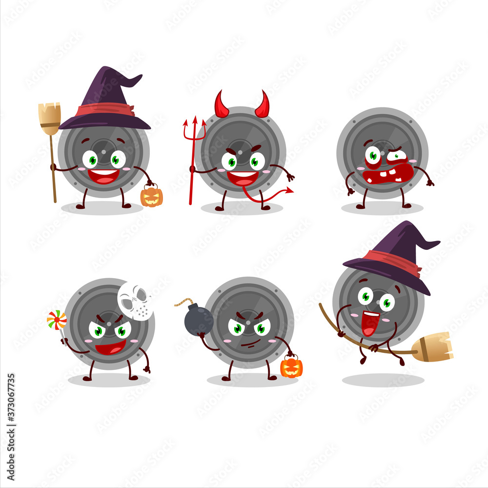 Halloween expression emoticons with cartoon character of audio speaker